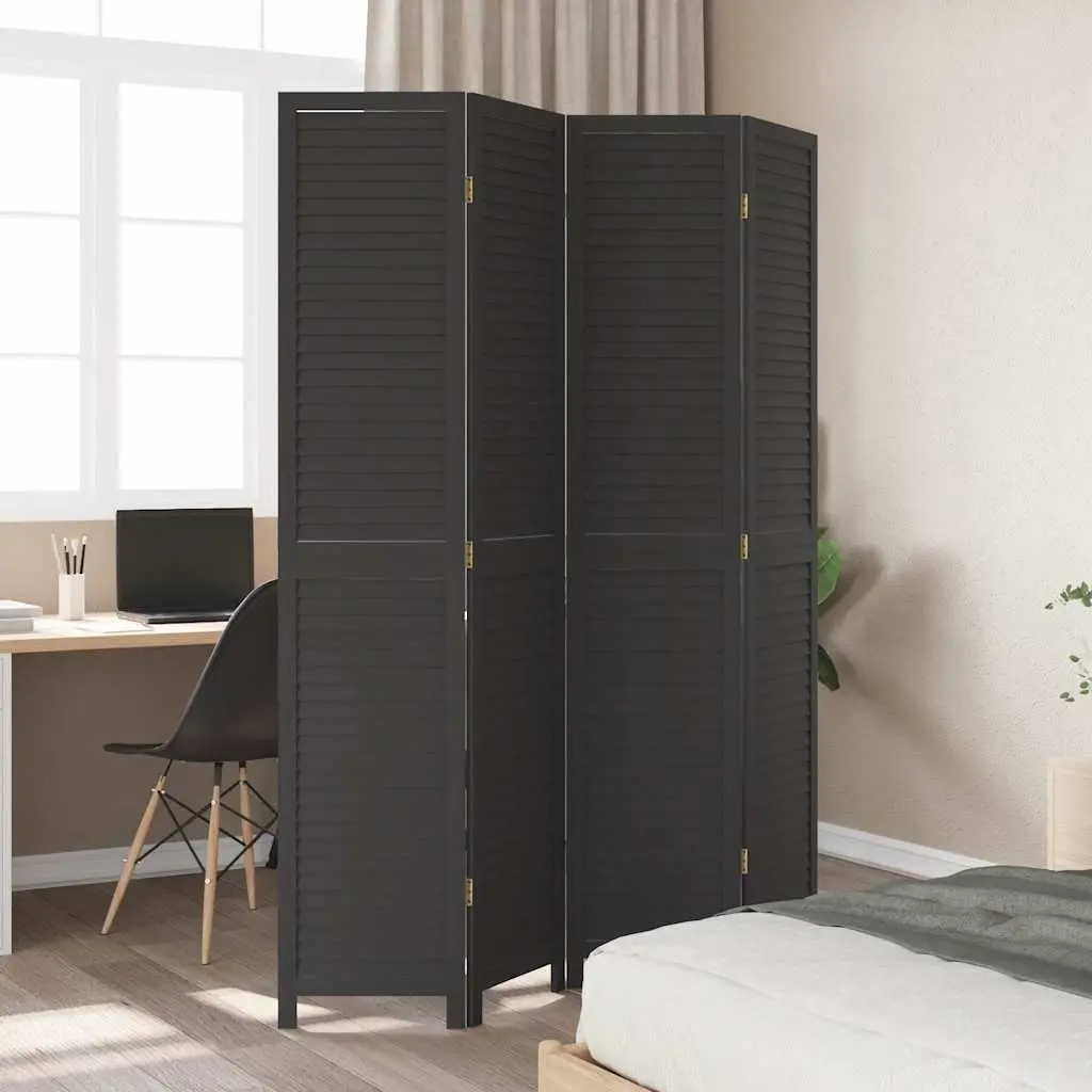 4-Panel Black Paulownia Wood Folding Screen