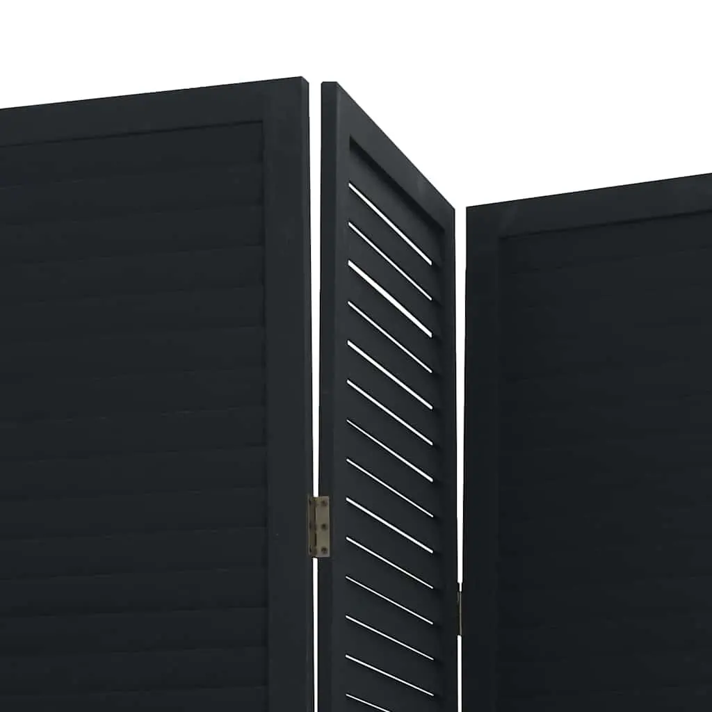 4-Panel Black Paulownia Wood Folding Screen