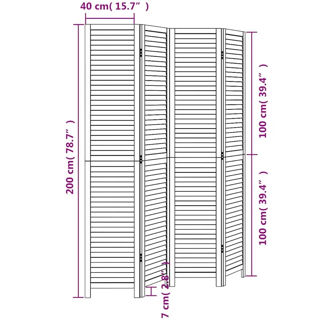 4-Panel Black Paulownia Wood Folding Screen
