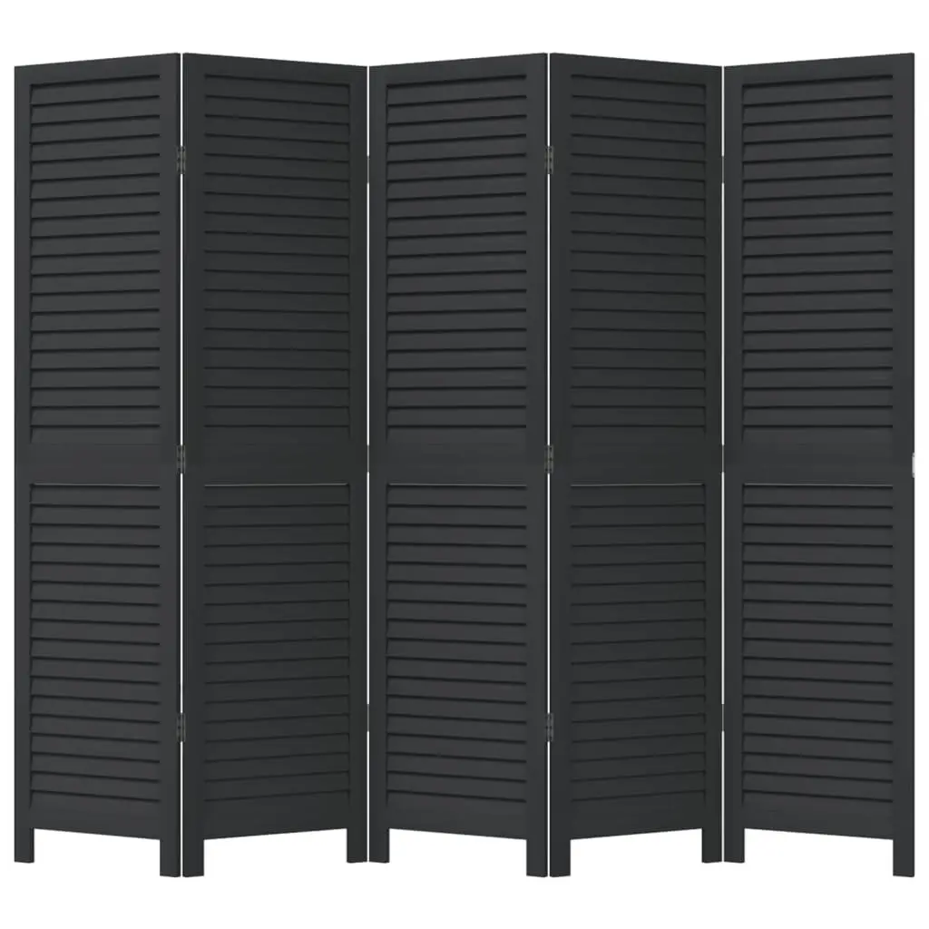 Black Folding Privacy Screen with 5 Panels in Solid Wood