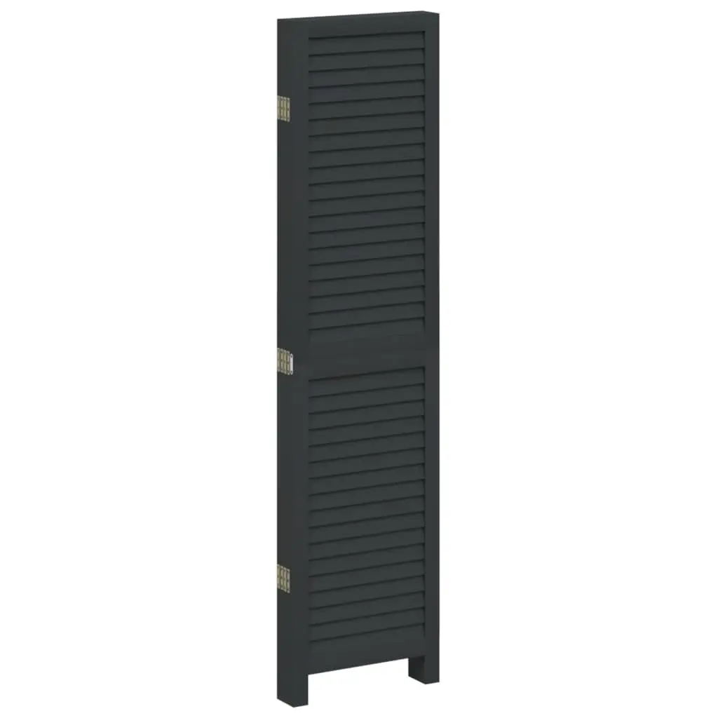 Black Folding Privacy Screen with 5 Panels in Solid Wood