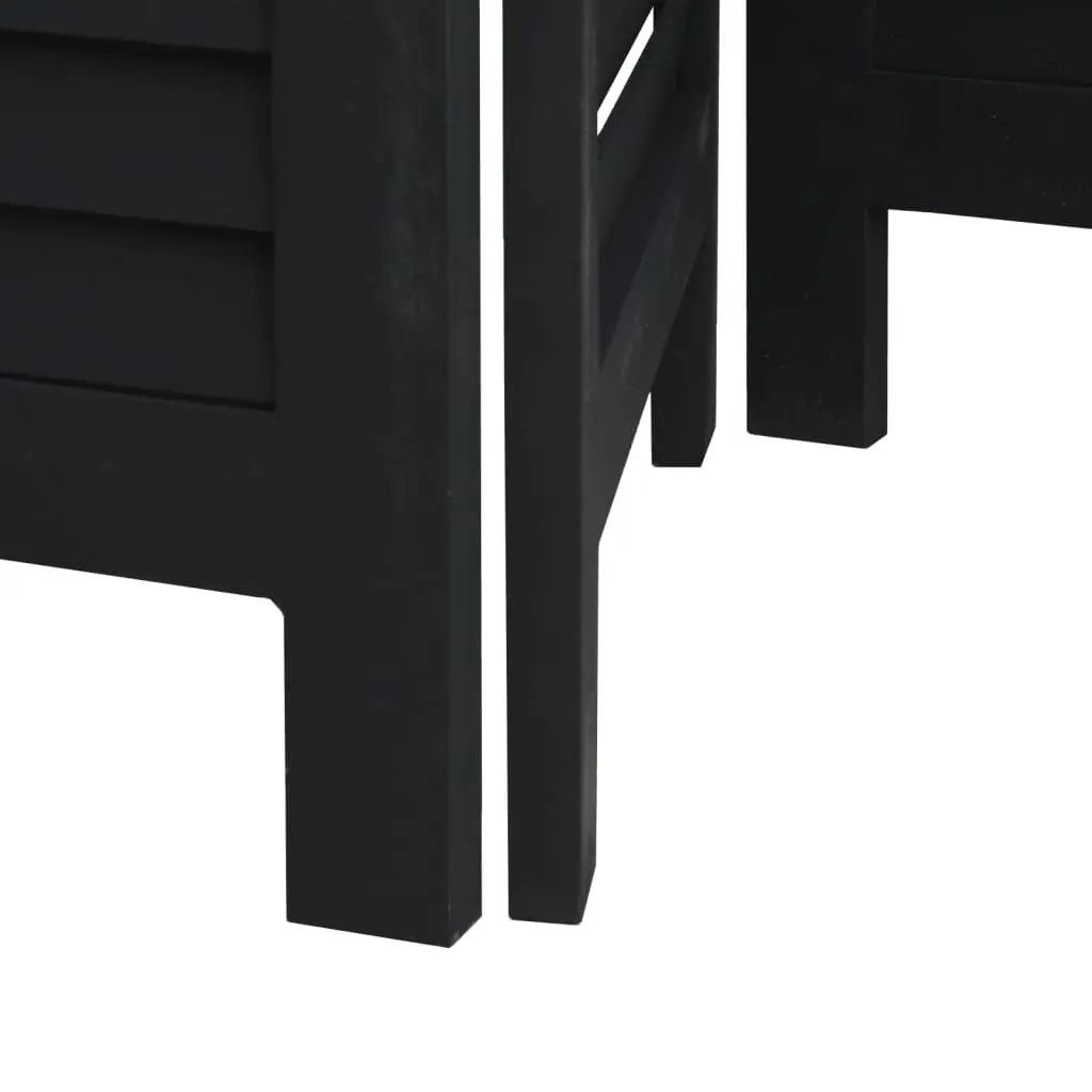 Black Folding Privacy Screen with 5 Panels in Solid Wood
