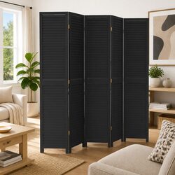 Sturdy 5-Panel Black Folding Privacy Screen Divider