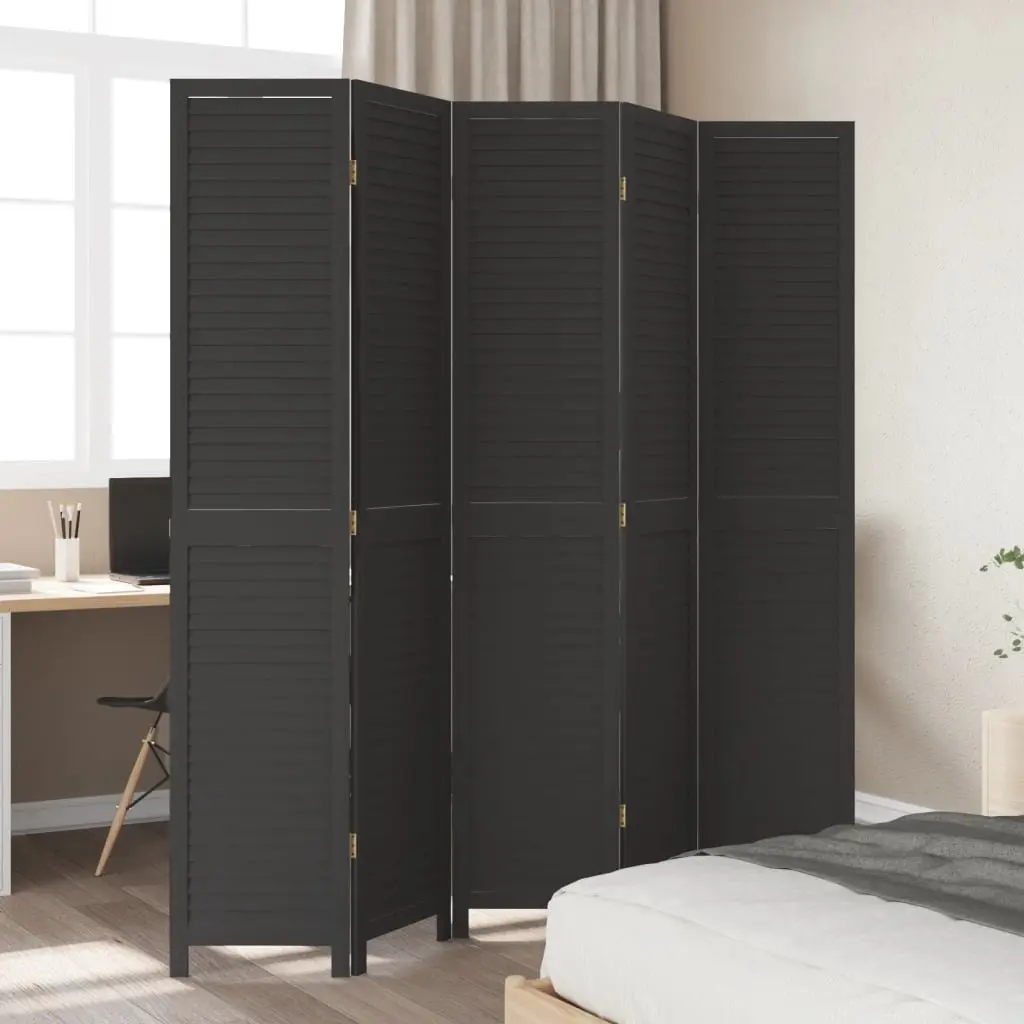 5-Panel Black Folding Privacy Screen Divider