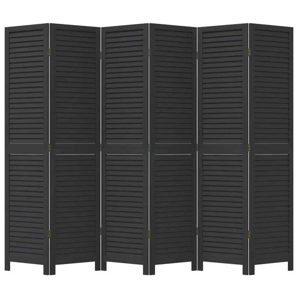 Room Divider Solid Paulownia Wood 6 Panels Black Folding Privacy Screen
