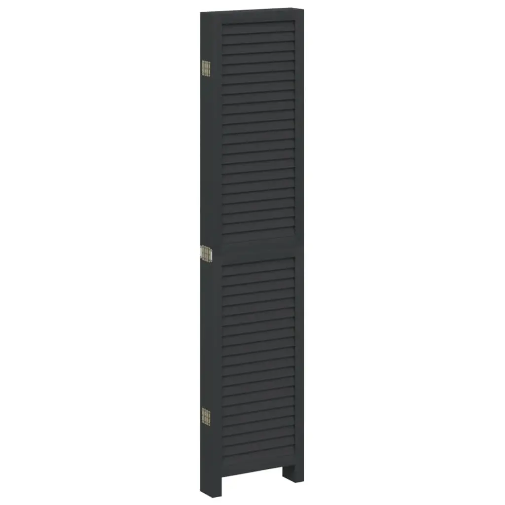 Room Divider Solid Paulownia Wood 6 Panels Black Folding Privacy Screen