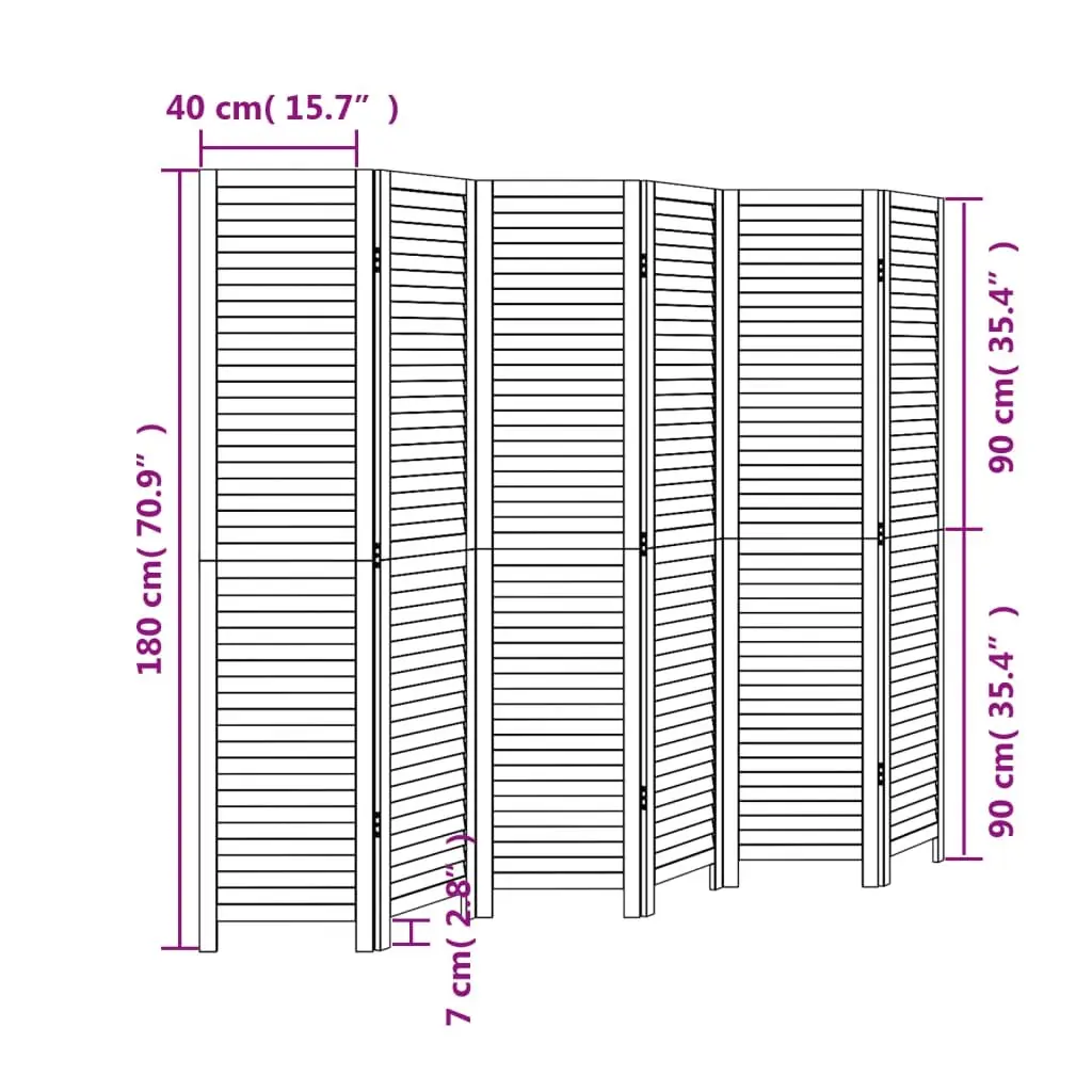 Room Divider Solid Paulownia Wood 6 Panels Black Folding Privacy Screen