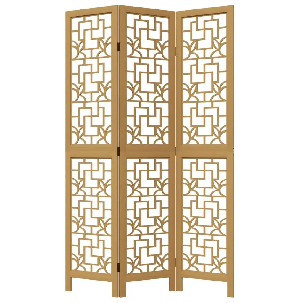 Room Divider Solid Wood 3 Panel Folding Privacy Screen Brown Paulownia Partition