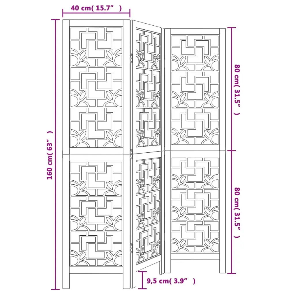 Room Divider Solid Wood 3 Panel Folding Privacy Screen Brown Paulownia Partition