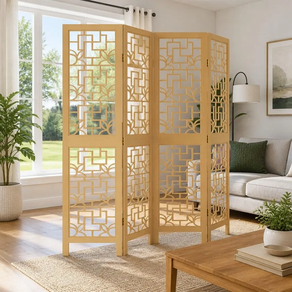4-Panel Folding Room Divider for Indoor Use