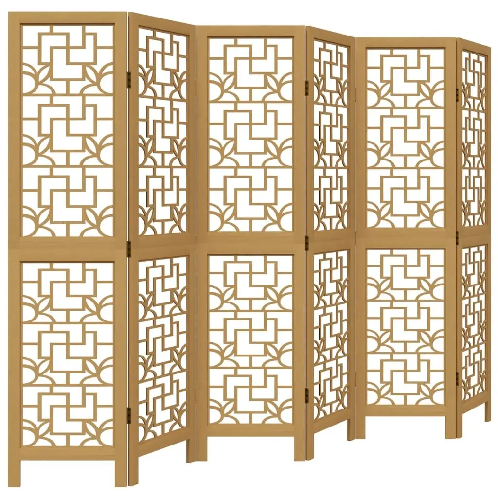 Brown Solid Paulownia Wood 6-Panel Room Divider