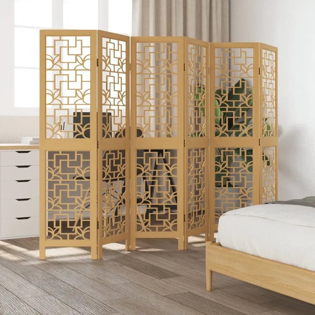 Brown Solid Paulownia Wood 6-Panel Room Divider