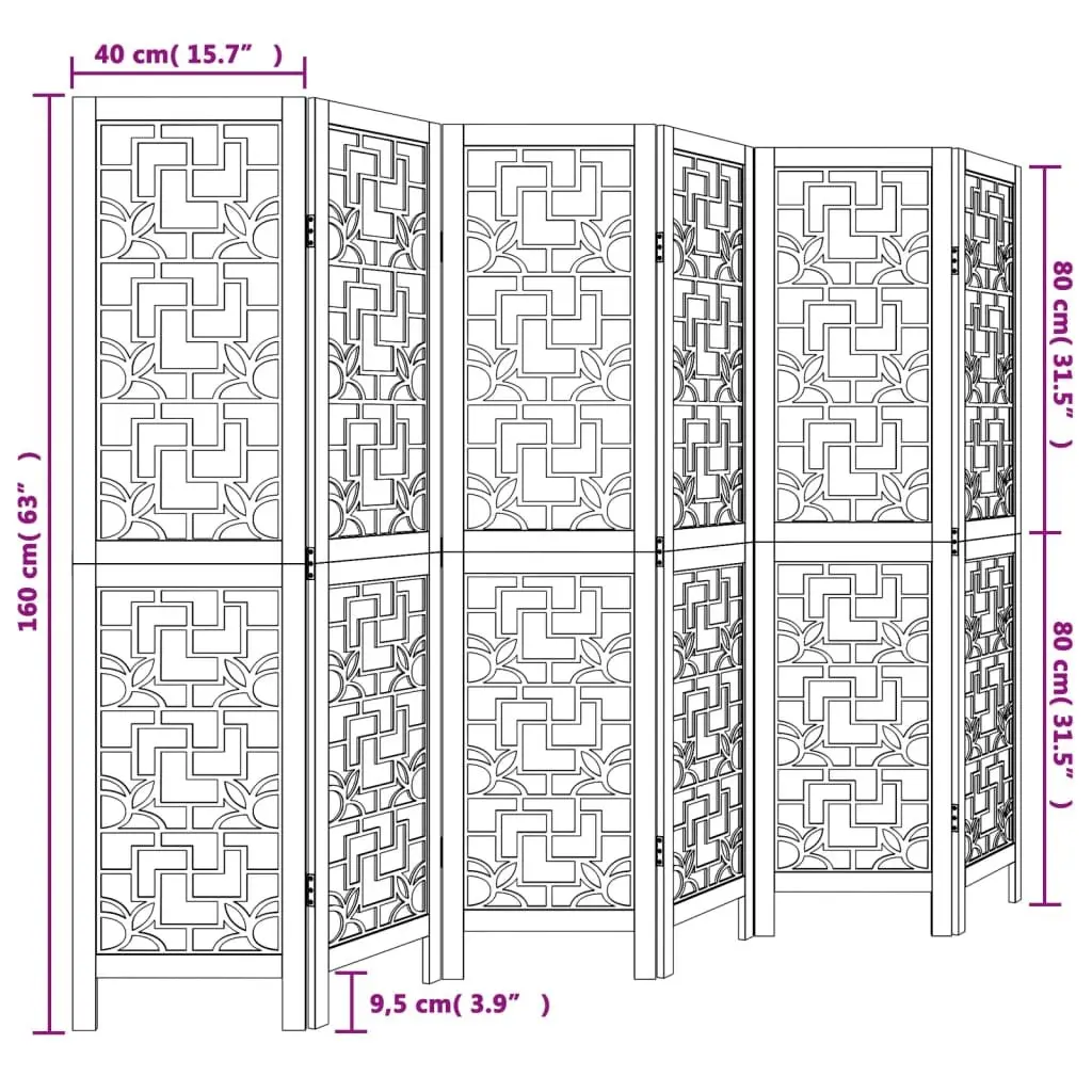 Brown Solid Paulownia Wood 6-Panel Room Divider