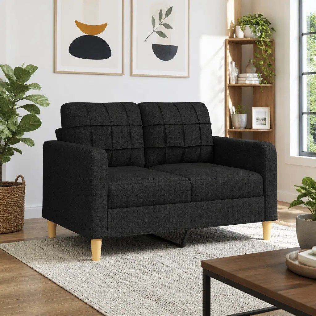2-Seater Sofa Fabric 120cm Black Modern Lounge Couch