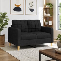 Durable 2-Seater Black Sofa 120cm Fabric Lounge Couch