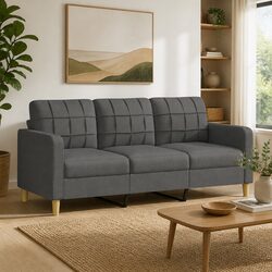 Modern 3-Seater Sofa in Grey Fabric for Your Living Space