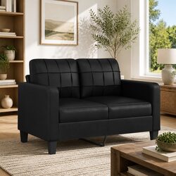 Modern 2-Seater Sofa in Black Faux Leather 120cm