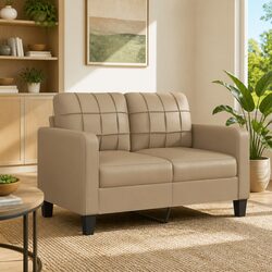 Brown Faux Leather 2-Seater Sofa with Metal Frame
