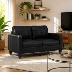 Modern Black 2-Seater Sofa 140cm with Durable Faux Leather