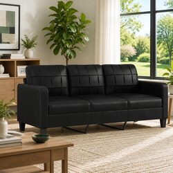 Durable 3-Seater Sofa in Black Faux Leather