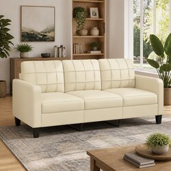 Cream Faux Leather 3-Seater Sofa for Modern Living
