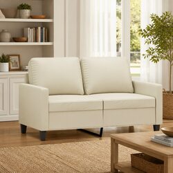 Stylish 2-Seater Sofa in Cream with Faux Leather Upholstery