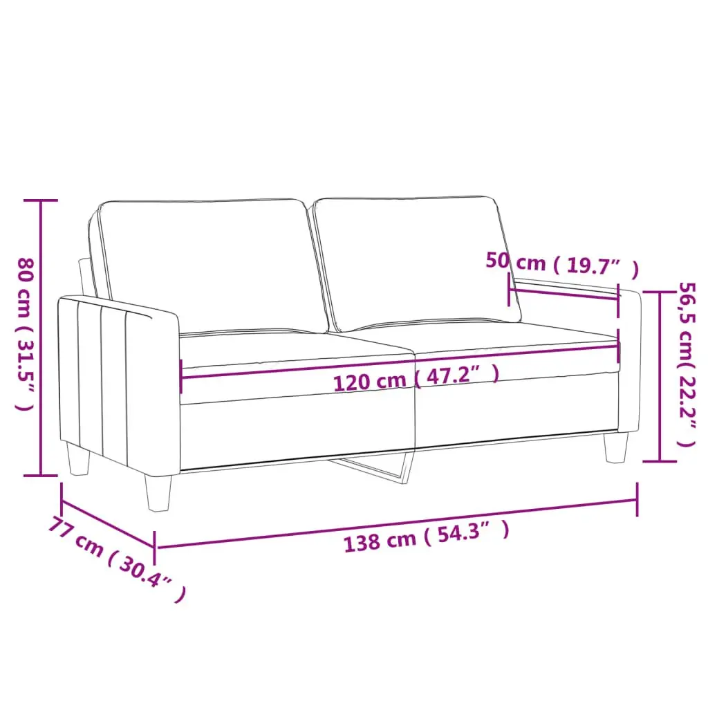 Grey 2-Seater Sofa 120cm with Sturdy Metal Frame