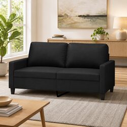 Sturdy Black 2-Seater Sofa 140cm Modern Couch