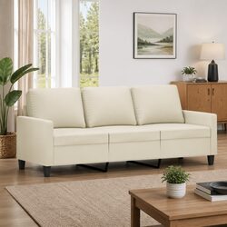 Cream Faux Leather 3-Seater Sofa - 180cm Lounge Couch