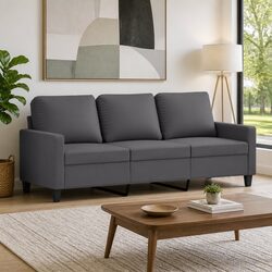 Durable 3-Seater Grey Faux Leather Sofa for Living Room