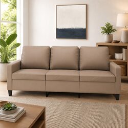 Brown Faux Leather 3-Seater Sofa for Modern Living Rooms