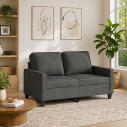 2-Seater Sofa Grey 120cm Lounge Couch Living Room Furniture Padded Armrests Back