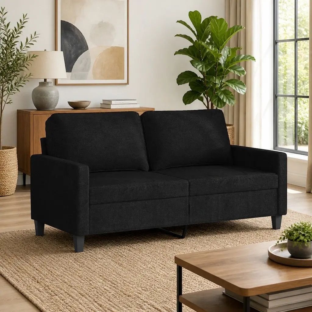 2-Seater Sofa Black 140cm with Metal Frame