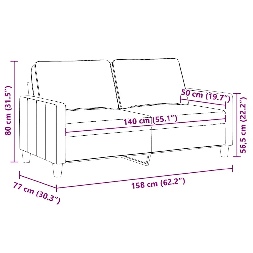 2-Seater Sofa Black 140cm with Metal Frame
