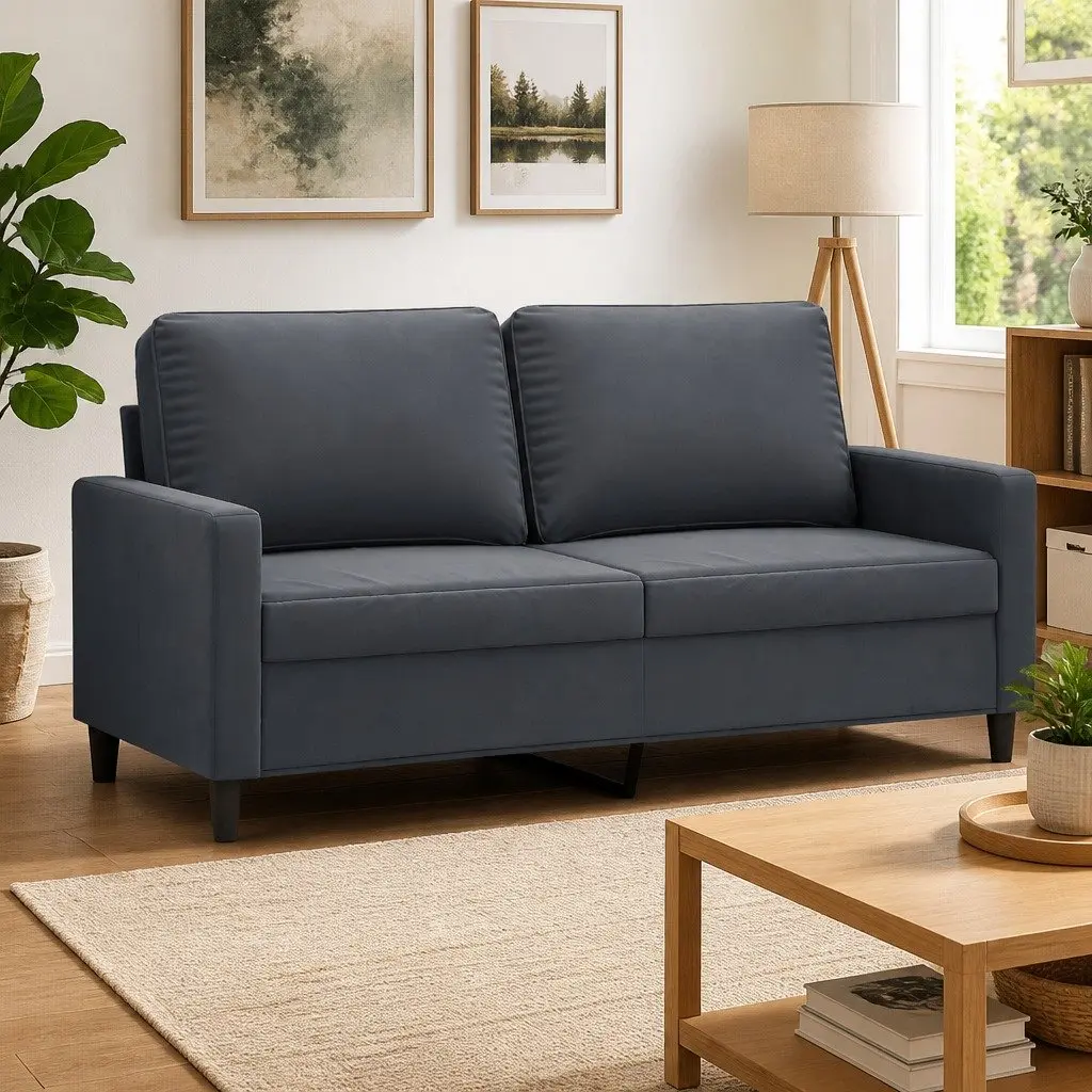 Grey Velvet 2-Seater Sofa with Padded Armrests