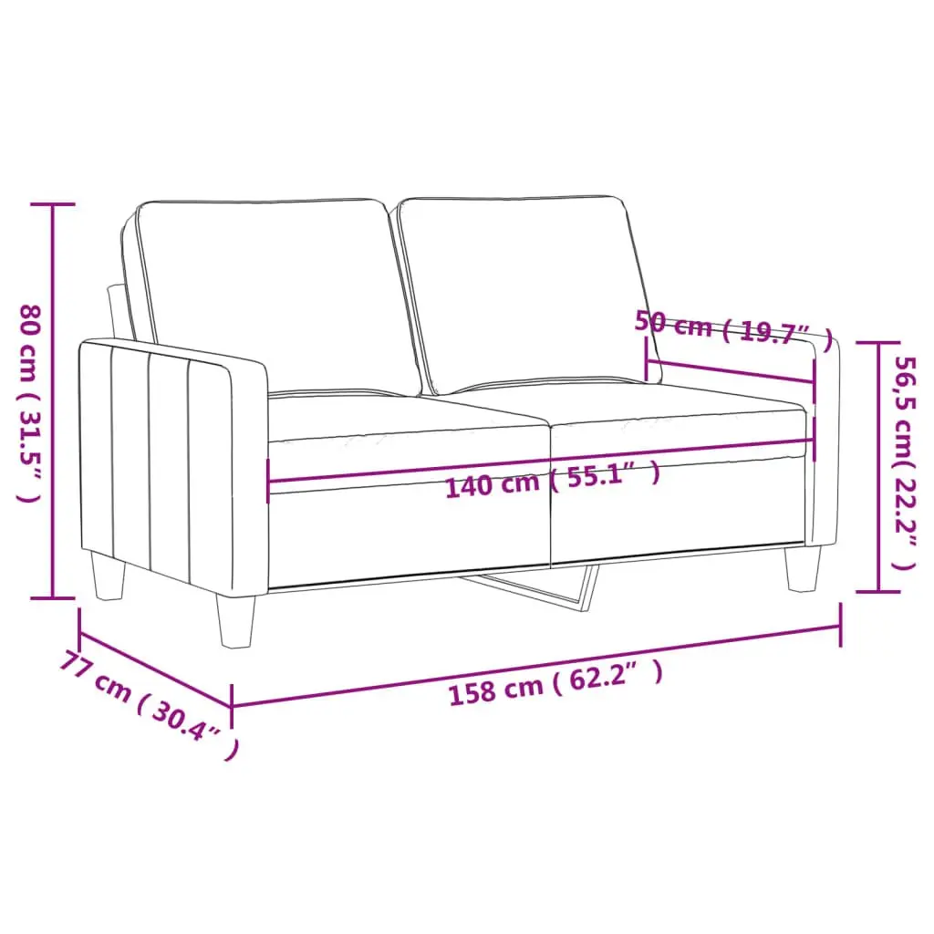 Grey Velvet 2-Seater Sofa with Padded Armrests