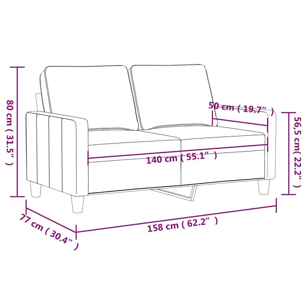 2-Seater Sofa Black 140cm Velvet Upholstered Living Room Couch Furniture