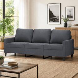 Sturdy 3-Seater Grey Velvet Sofa with Padded Armrests