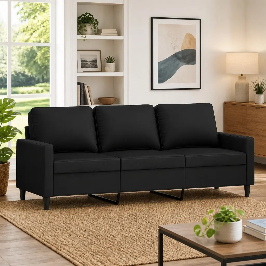 3-Seater Sofa Velvet Black 180cm