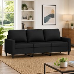 Luxurious Black 3-Seater Velvet Sofa 180cm