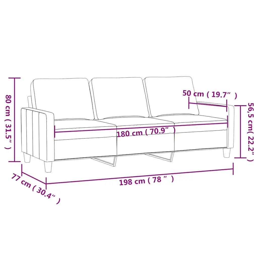 3-Seater Sofa Velvet Black 180cm