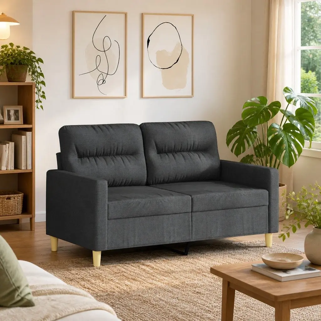 2-Seater Sofa Fabric 120cm Grey Upholstered Couch