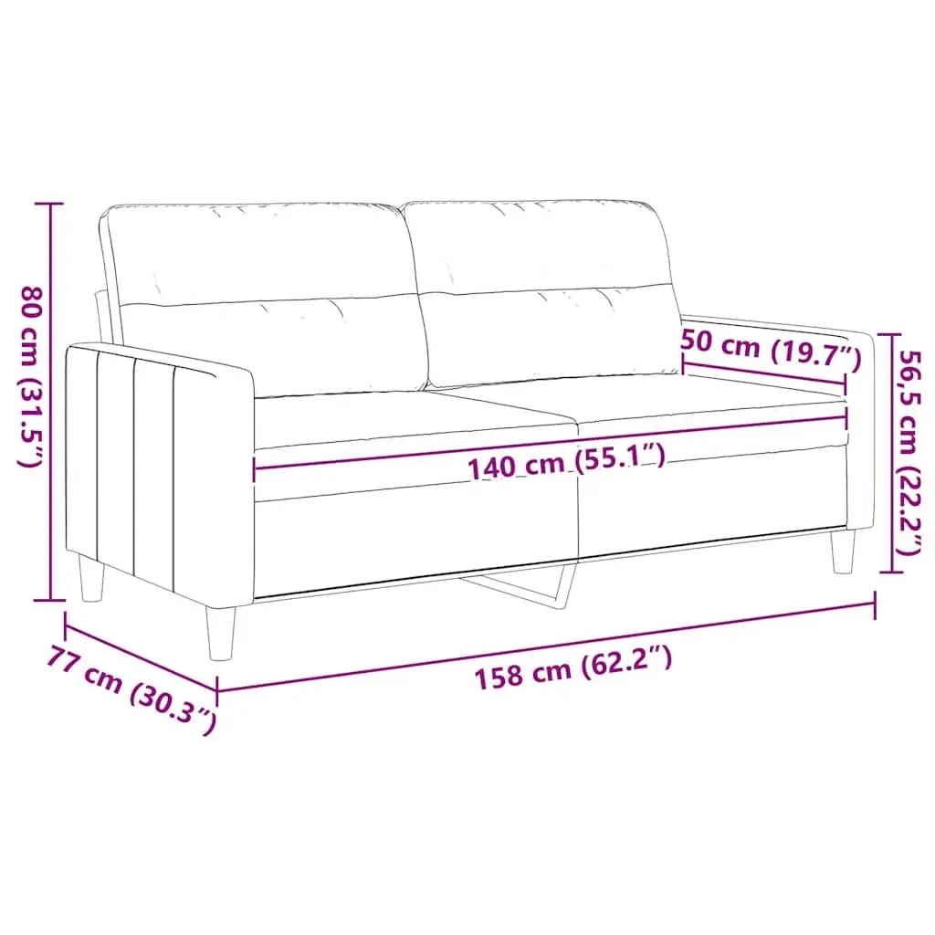 2-Seater Grey Sofa with Padded Armrests