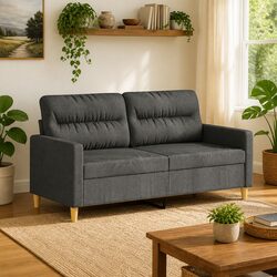 Durable 2-Seater Sofa in Grey Fabric for Living Room