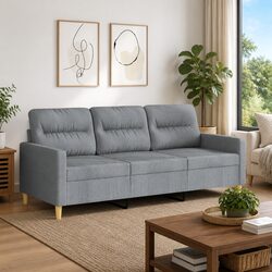Durable 3-Seater Sofa in Grey Fabric for Living Rooms