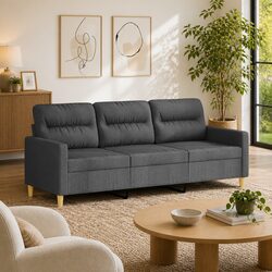 Stylish 3-Seater Grey Fabric Sofa with Metal Frame