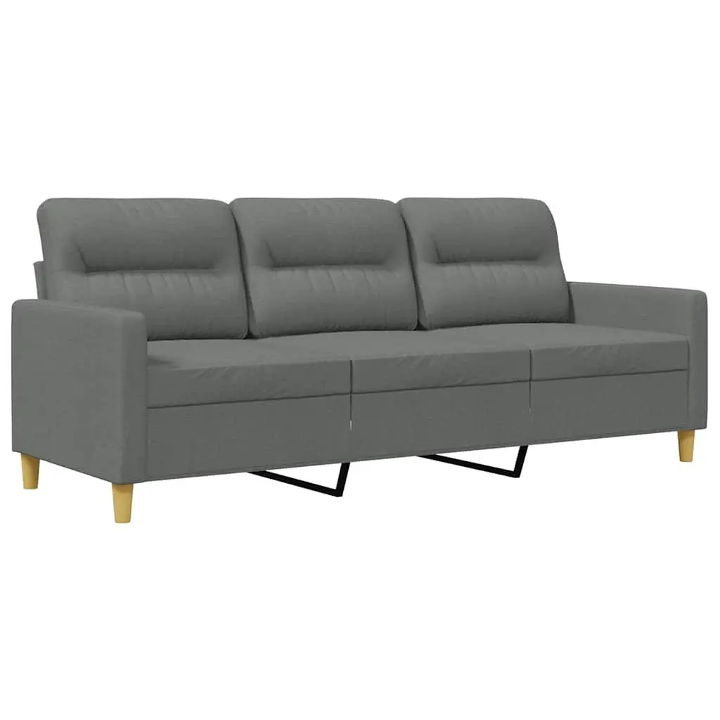 3-Seater Grey Fabric Sofa with Metal Frame