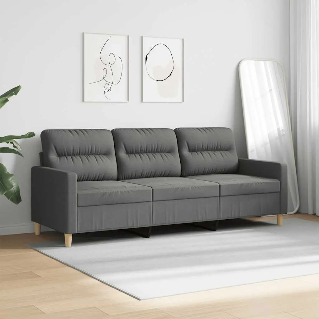 3-Seater Grey Fabric Sofa with Metal Frame