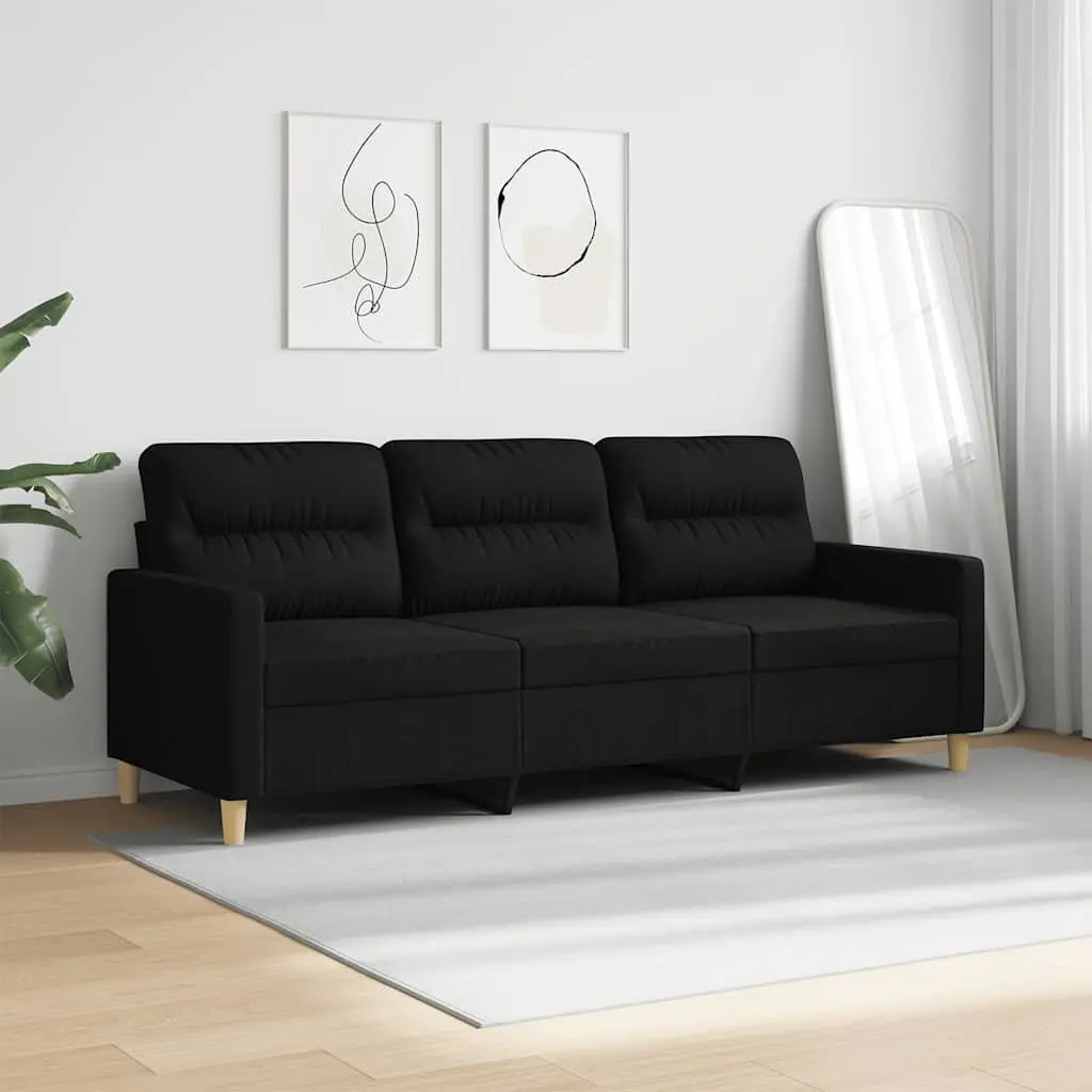 3-Seater Sofa Fabric Black 180cm Modern Living Room Couch