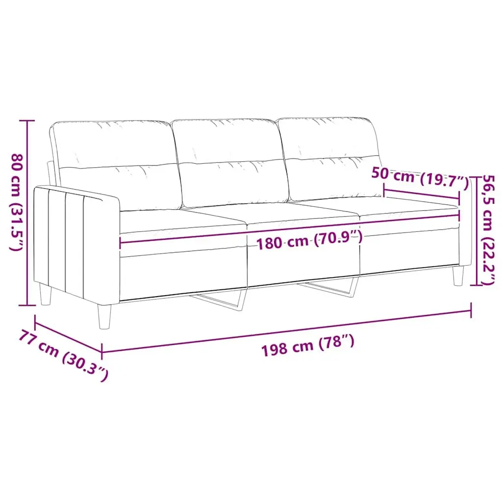 3-Seater Sofa Fabric Black 180cm Modern Living Room Couch